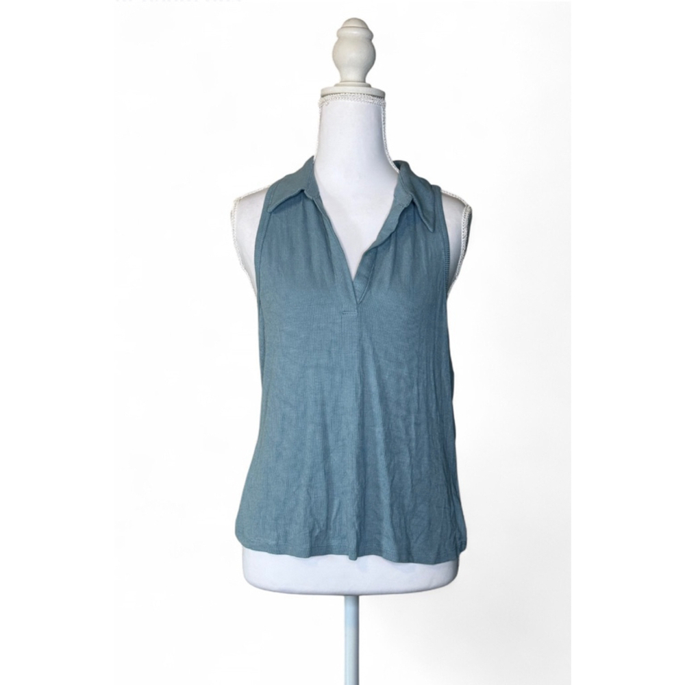 Sweet Romeo Blue Sleeveless Collared Ribbed Tank Top NWT Size XL